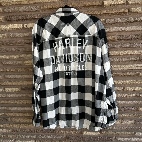 Harley Davidson Black White Buffalo Check Spell Out Button Front Shirt 3X Slim - Picture 8 of 11